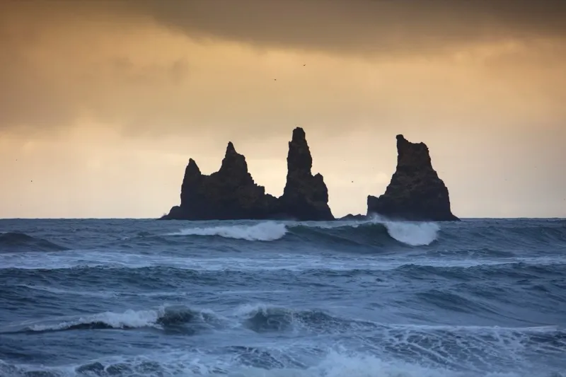 Sea stacks at sunset, before editing